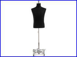 Male Display Dress Form in Black Jersey on Heavy Duty Metal Rolling Base by TSC