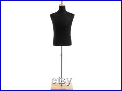 Male Display Dress Form in Black Jersey on Modern Wood Flat Base by TSC