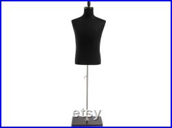 Male Display Dress Form in Black Jersey on Modern Wood Flat Base by TSC