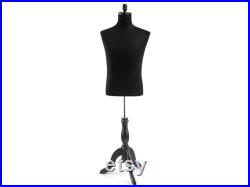 Male Display Dress Form in Black Jersey on Traditional Wood Tripod Base by TSC