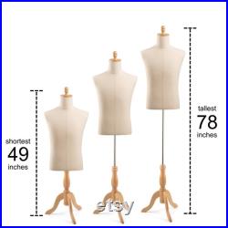 Male Display Dress Form in Black Jersey on Traditional Wood Tripod Base by TSC