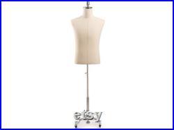 Male Display Dress Form in Natural Canvas on Heavy Duty Metal Rolling Base by TSC