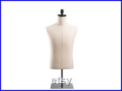 Male Display Dress Form in Natural Canvas on Metal Tabletop Base by TSC