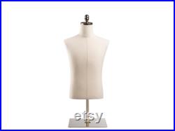 Male Display Dress Form in Natural Canvas on Metal Tabletop Base by TSC