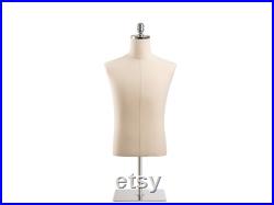 Male Display Dress Form in Natural Canvas on Metal Tabletop Base by TSC