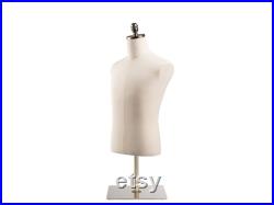 Male Display Dress Form in Natural Canvas on Metal Tabletop Base by TSC