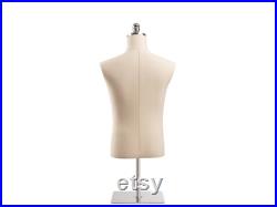 Male Display Dress Form in Natural Canvas on Metal Tabletop Base by TSC