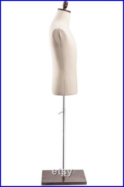 Male Display Dress Form in Natural Canvas on Modern Wood Flat Base by TSC