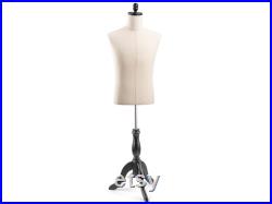 Male Display Dress Form in Natural Canvas on Traditional Wood Tripod Base by TSC