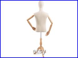 Male Display Dress Form in Natural Canvas on Traditional Wood Tripod Base by TSC (Arms and Head Edition)