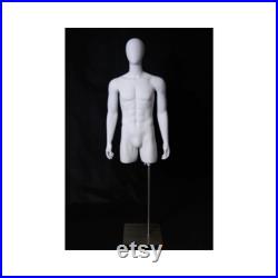 Male Egg Head Matte White Mannequin Torso Display With Base TMWEG