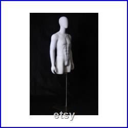 Male Egg Head Matte White Mannequin Torso Display With Base TMWEG