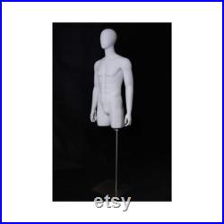 Male Egg Head Matte White Mannequin Torso Display With Base TMWEG