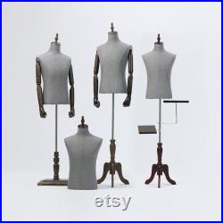 Male Half Body Display Dress Form , Fabric Mannequin Torso Dressmaker Stand , Necklace Neckties Shoe Pant Suit Clothing Mannequin Stand