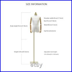 Male Half Body Mannequin,Adult Torso Form with Stand,Men Display Torso with Wooden Arms for Suit Display, Square metal Base, Fabric Torso.