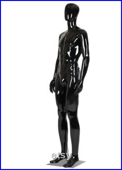 Male Mannequin Full Body with Head and Arm, Color, Shiny Black, metal stand 74 inches tall, plastic, detachable parts