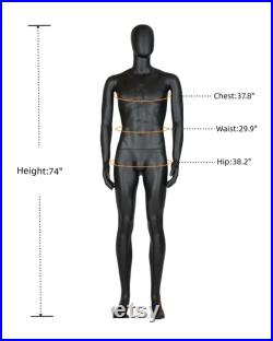 Male Mannequin Full Body with Head and Arm, Color, Shiny Black, metal stand 74 inches tall, plastic, detachable parts