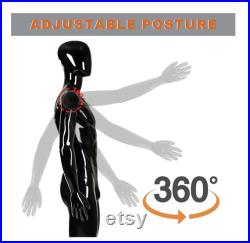 Male Mannequin Full Body with Head and Arm, Color, Shiny Black, metal stand 74 inches tall, plastic, detachable parts