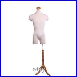 Male Muscular Dress Form Cream Jersey with Shoulders, Half Leg with Base