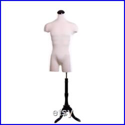 Male Muscular Dress Form Cream Jersey with Shoulders, Half Leg with Base