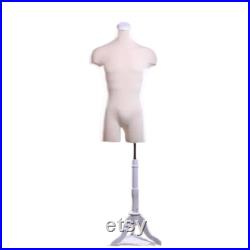 Male Muscular Dress Form Cream Jersey with Shoulders, Half Leg with Base