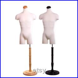 Male Muscular Dress Form Cream Jersey with Shoulders, Half Leg with Base