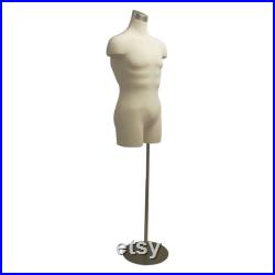 Male Muscular Dress Form Cream Jersey with Shoulders, Half Leg with Base