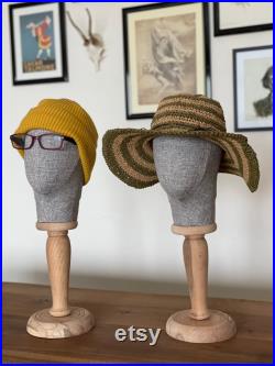 Mannequin Head with Wooden Stand, Handmade Fabric Head Mannequin, Hat Display Stand, Manikin Head, Craft Display, Accessories Display