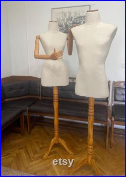 Mannequin Male and Female Torso with Arms Calico Maniquin Vintage French Style Dress Form Jewelry bust Torso paper mashe Tailor Dummy