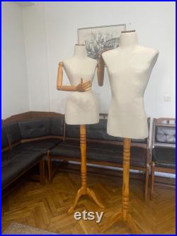 Mannequin Male and Female Torso with Arms Calico Maniquin Vintage French Style Dress Form Jewelry bust Torso paper mashe Tailor Dummy