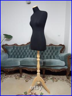 Mannequin Torso Calico Handmade Dress Form with Stand Handmade -Paper Mache French Inspired Display Organizer Pinnable Tailor Dummy