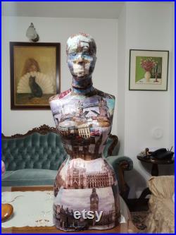 Mannequin Torso London Postcards Wasp Waist Vintage French Style Jewelry bust display Dress Form paper mache Tailor Dummy