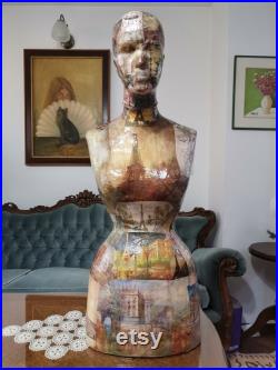 Mannequin Torso Paris Postcards Wasp Waist Vintage French Style Jewelry bust display Dress Form paper mache Tailor Dummy
