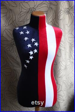 Mannequin Torso USA Flag Maniquin Vintage Style Dress Form Jewelry bust display Torso paper mashe Tailor Dummy Jewelry Holder Organizer