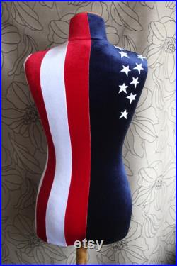Mannequin Torso USA Flag Maniquin Vintage Style Dress Form Jewelry bust display Torso paper mashe Tailor Dummy Jewelry Holder Organizer