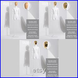 Matte White Mannequin Torso Female Dress Form,Luxury Window Dress Form Model,Clothing Display Mannequin With Silver Wood Grain Gold Head