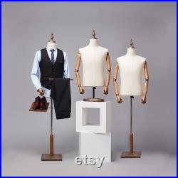 Men Fabric Mannequin Torso,Half Body Dress Form For Clothing Store Display,Maniquin Body Dummy Prop,Adult Male Model with Wooden Base