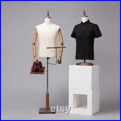 Men Fabric Mannequin Torso,Half Body Dress Form For Clothing Store Display,Maniquin Body Dummy Prop,Adult Male Model with Wooden Base