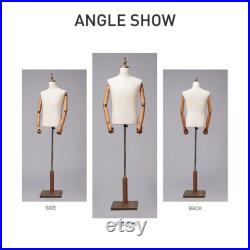 Men Fabric Mannequin Torso,Half Body Dress Form For Clothing Store Display,Maniquin Body Dummy Prop,Adult Male Model with Wooden Base