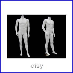 Men's Headless Matte White Finish Full Body Mannequin with Metal Base and Metal Neck Cap ADMW2