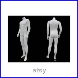 Men's Headless Matte White Finish Full Body Mannequin with Metal Base and Metal Neck Cap ADMW2