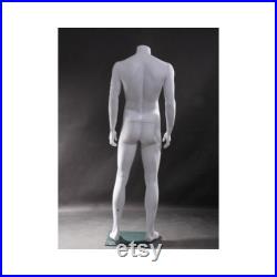 Mens Adult Fiberglass Headless Glossy White Mannequin with Square Glass Base WEN4BW