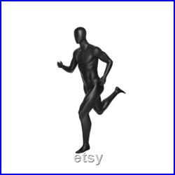 Mens Athletic Fiberglass Matte Black Running Mannequin with Square Metal Base PB5BK2