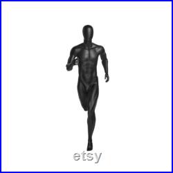 Mens Athletic Fiberglass Matte Black Running Mannequin with Square Metal Base PB5BK2