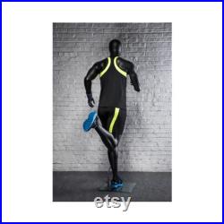 Mens Athletic Fiberglass Matte Black Running Mannequin with Square Metal Base PB5BK2