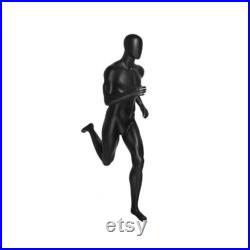 Mens Athletic Fiberglass Matte Black Running Mannequin with Square Metal Base PB5BK2