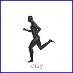 Mens Athletic Fiberglass Matte Black Running Mannequin with Square Metal Base PB5BK2