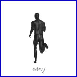 Mens Athletic Fiberglass Matte Black Running Mannequin with Square Metal Base PB5BK2