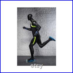 Mens Athletic Fiberglass Matte Black Running Mannequin with Square Metal Base PB5BK2