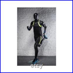 Mens Athletic Fiberglass Matte Black Running Mannequin with Square Metal Base PB5BK2